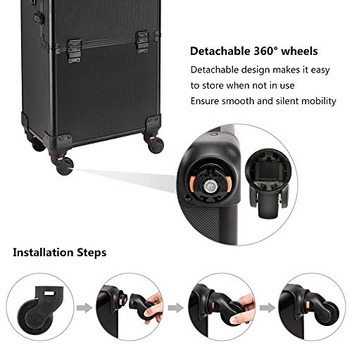 Rolling Makeup Train Case with Removable Wheels, Black N87298