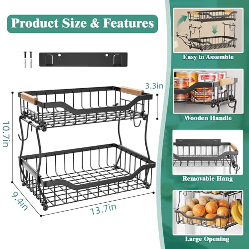 3 Tier Countertop Fruit Basket with Banana Hangers, Black C7474