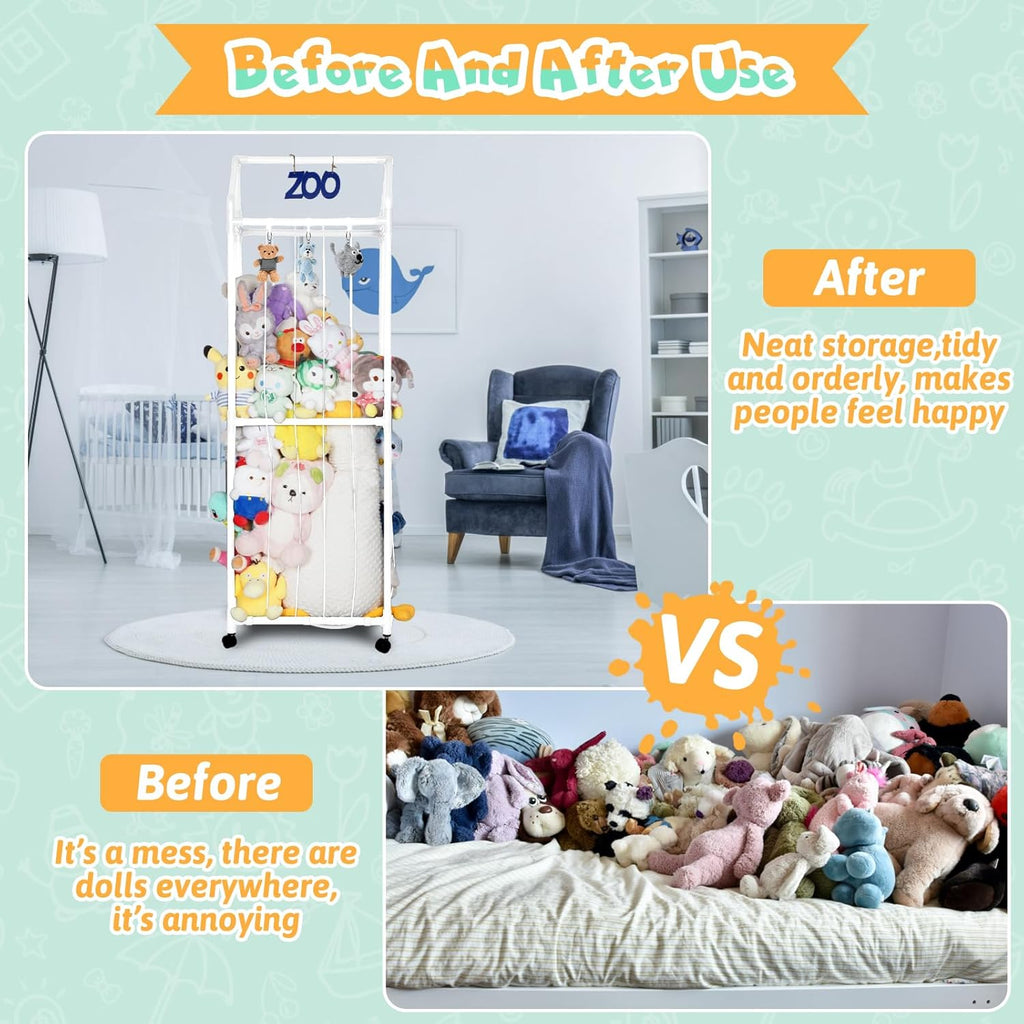 Stuffed Animal Storage Holder with Elastic Net for Bedroom W6939