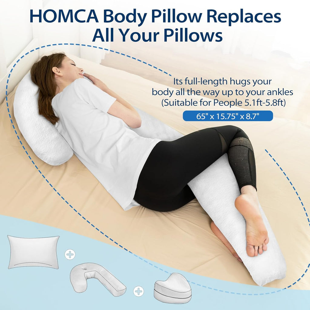 Body Pillow for Adults, Shredded Memory Foam, Side Sleeper with Cover I56568
