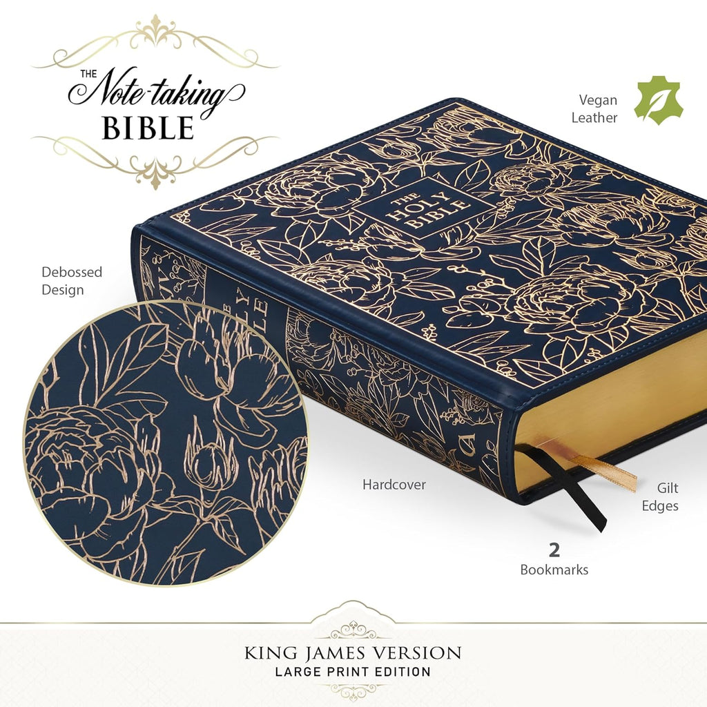 KJV Holy Bible, Large Print Note-taking, Faux Leather Hardcover, Navy with Gold Floral D31521