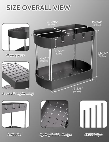 Under sink organizer and storage for kitchen or bathroom, black, 2 pack E75436