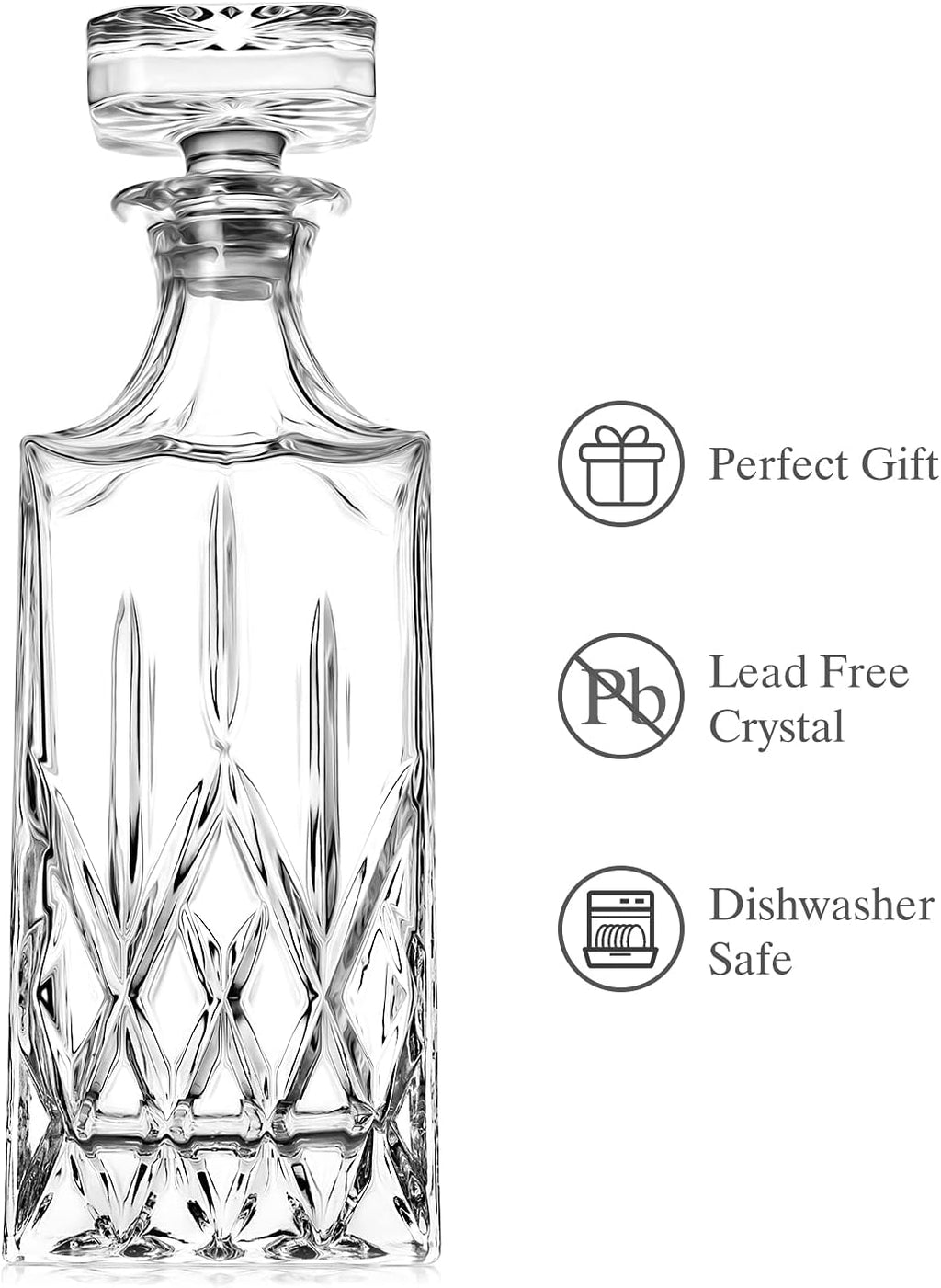 Whiskey Decanter with Glass Stopper, 25 oz Lead-Free Crystal G97008