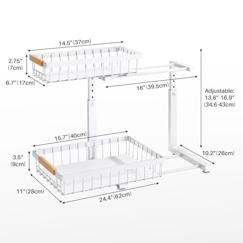 Under Sink Organizer 2 Pack, 2 Tier Metal Slide Out Shelf for Kitchen Bathroom R795