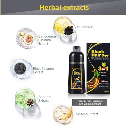 Dark Brown Hair Dye Shampoo 3 in 1 for Grey Hair, Herbal Natural Plant Color, 500ML Q435223