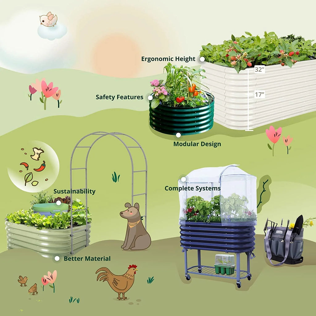 Cascading Metal Raised Gardening Bed Kit - Olive Green U23373