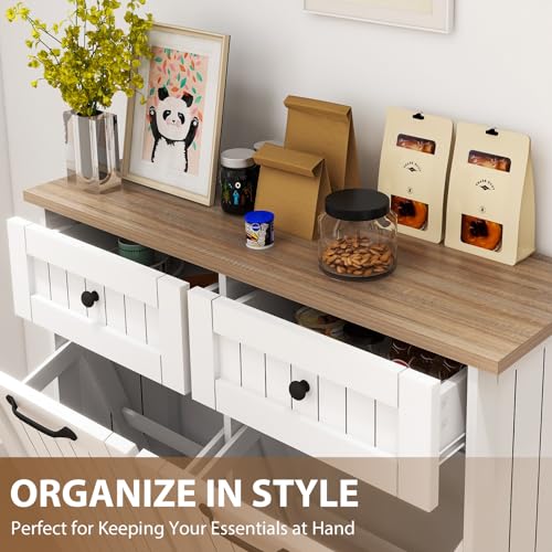 Double Tilt Out Trash Cabinet for Kitchen, Space-Saving with Pull-Out Drawers, Fits 2x10 Gallon Bins, White D4570