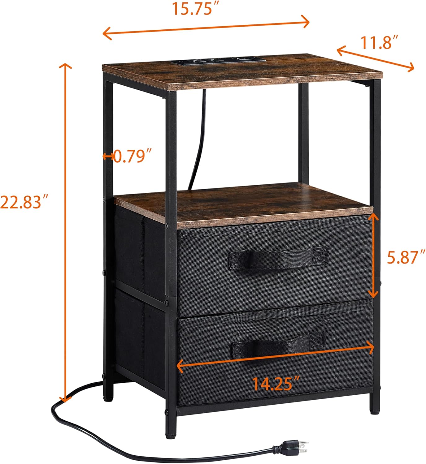 End Table with Charging Station, USB Port and 2 Drawers U233