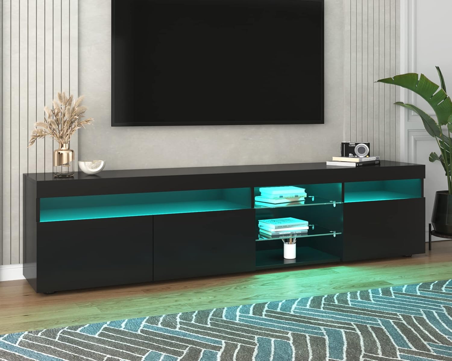 TV Stand for TVs up to 80 Inch with LED Light and Storage K62542