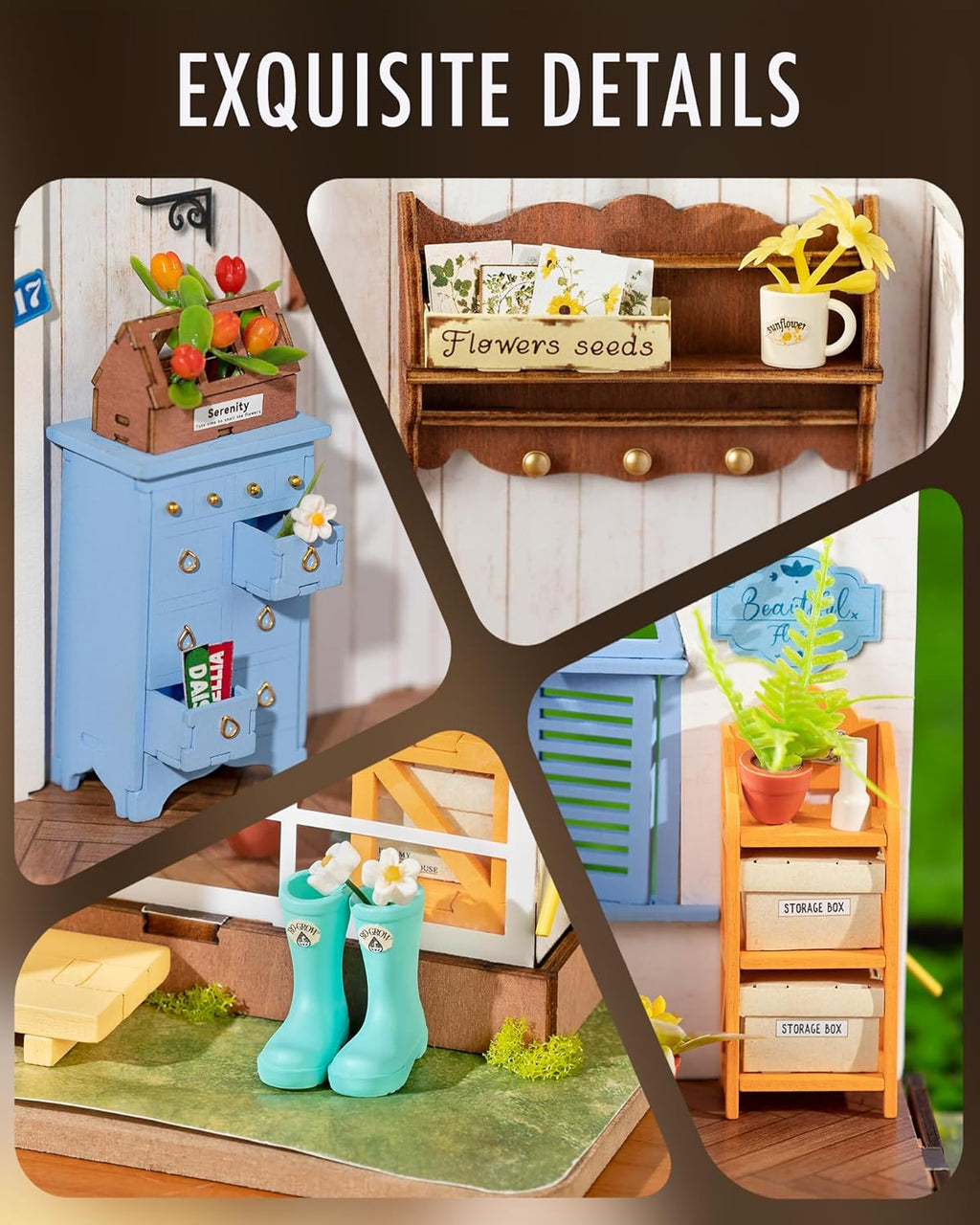 DIY Miniature Dollhouse Kit, Greenhouse Diorama Building Set with LED, Hobby Craft for Adults and Teens D33768