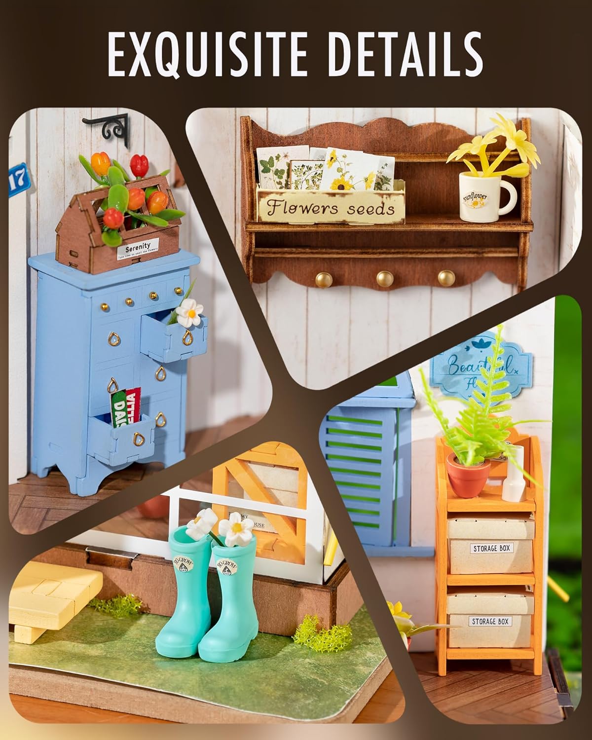 DIY Miniature Dollhouse Kit, Greenhouse Diorama Building Set with LED, Hobby Craft for Adults and Teens D33768