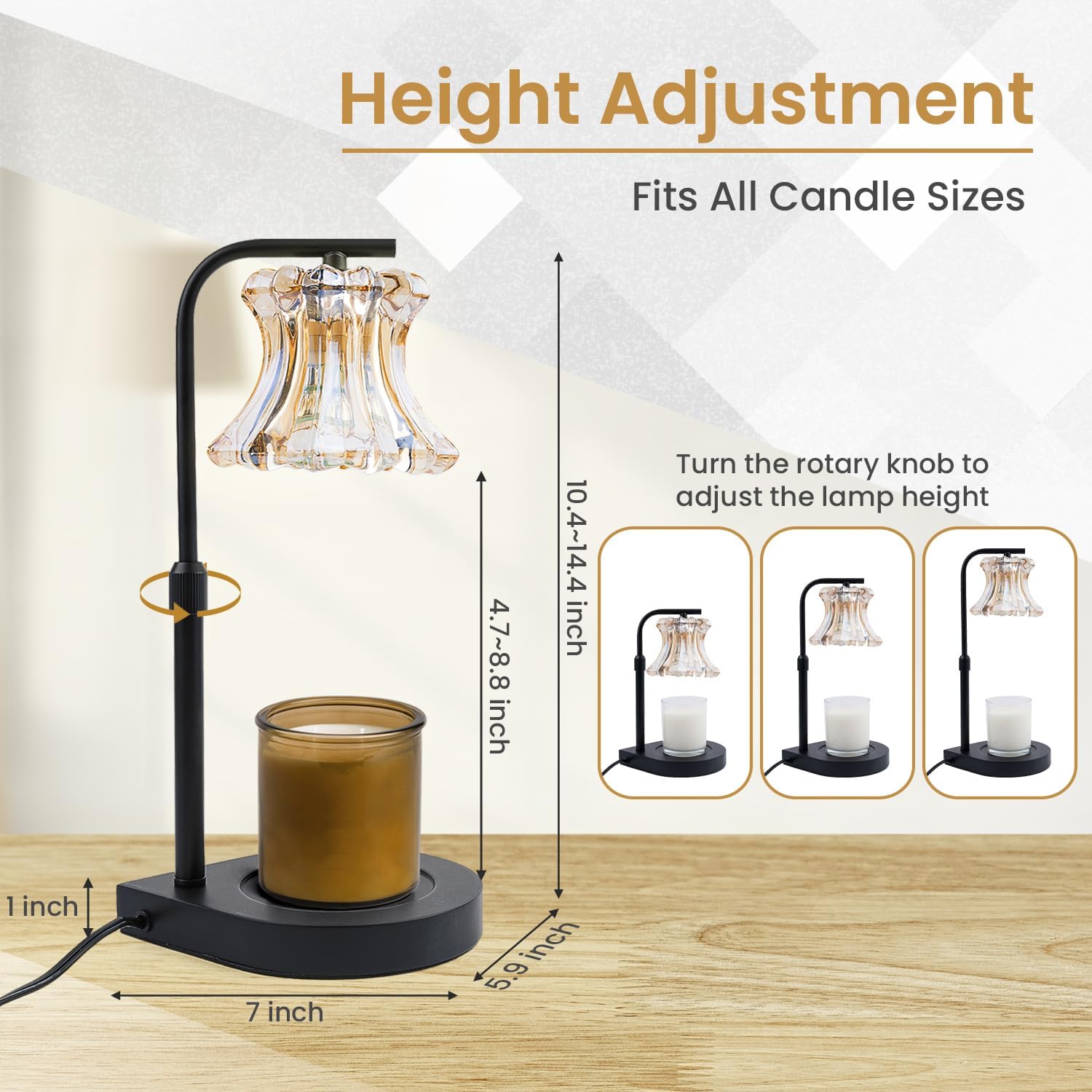 Candle Warmer Lamp with Dimmer and Timer, Adjustable Height, Black Y56739