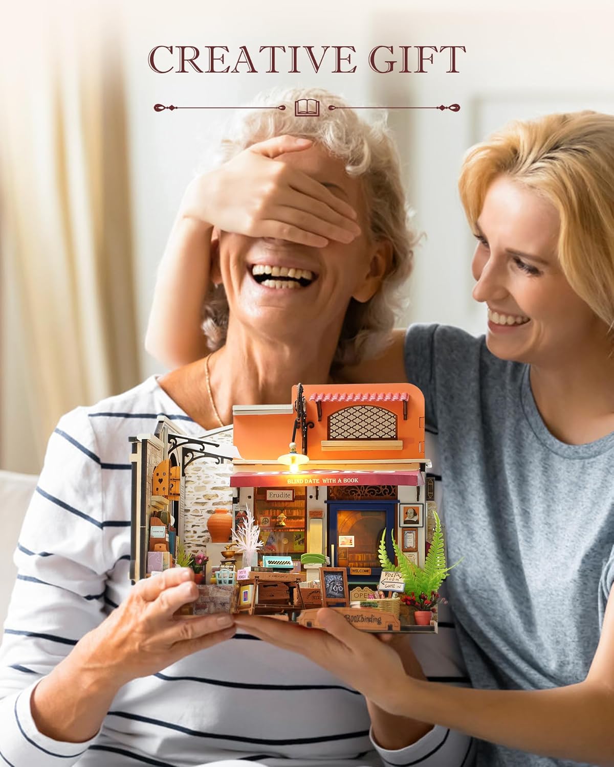 DIY Miniature House Kit with LED Lights, Bookstore Building Craft Set H773