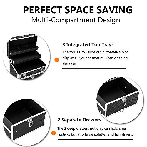 Rolling Makeup Train Case with Removable Wheels and Drawers E476607