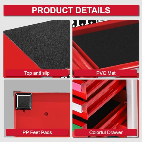 Mini Red Tool Box, Portable 5-Drawer Steel Storage Case for Home DIY G558407