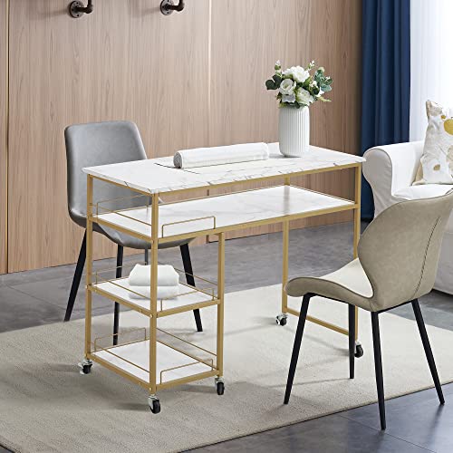 Multifunctional Nail Table with Rolling Wheels, White B14029