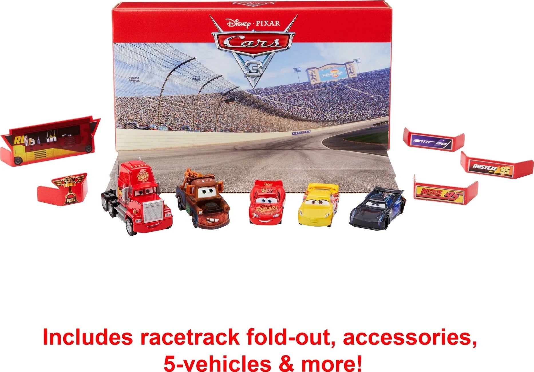 Cars 3 Vehicle 5-Pack Collection, Set of 4 Toy Cars & 1 Truck F4693