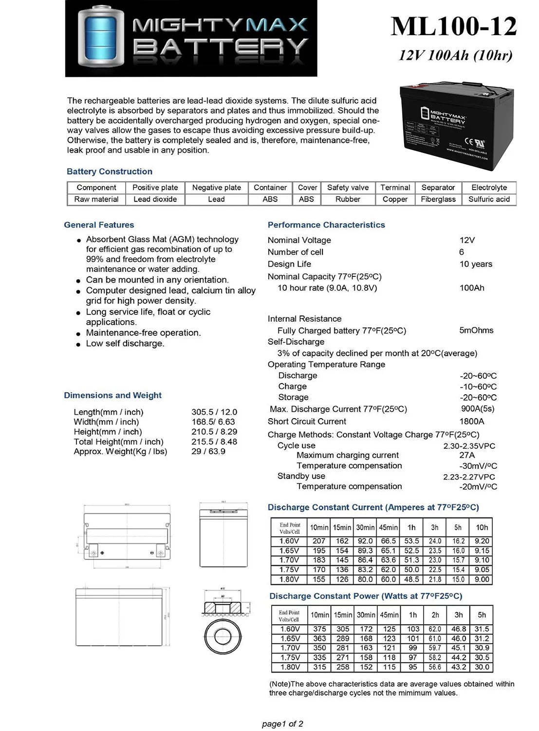 12V 100AH Deep Cycle VRLA Battery for Solar Wind U373