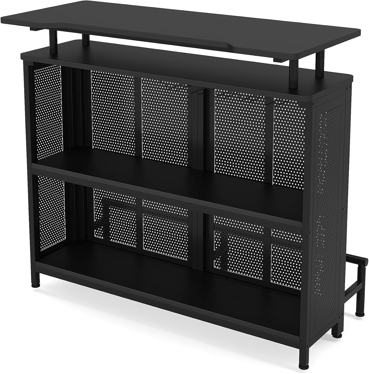 Industrial 3-Tier Liquor Bar Table with Stemware Rack T12670