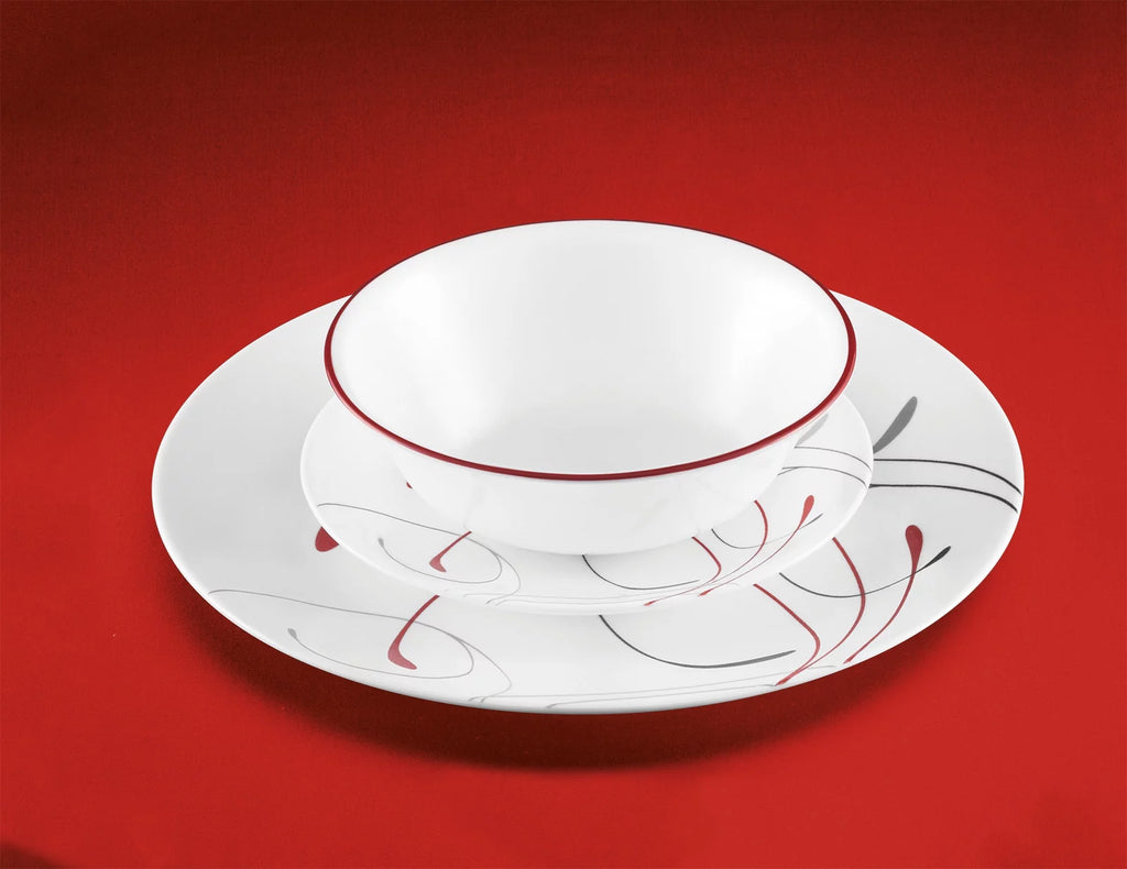 12-Piece White and Red Round Dinnerware Set S276