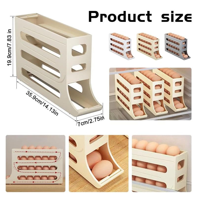 Egg Holder for Fridge, 30 Egg Container with Auto Rolling Tray E303