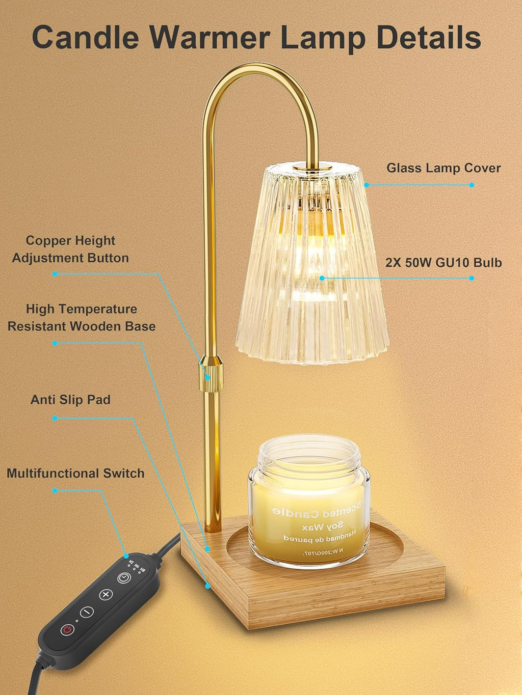Candle Warmer Lamp with Timer, Dimmable and Adjustable Height T388245