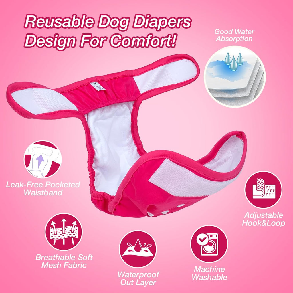 Pet Soft Washable Female Dog Diapers (3 Pack) for Heat, Reusable, Size S U641