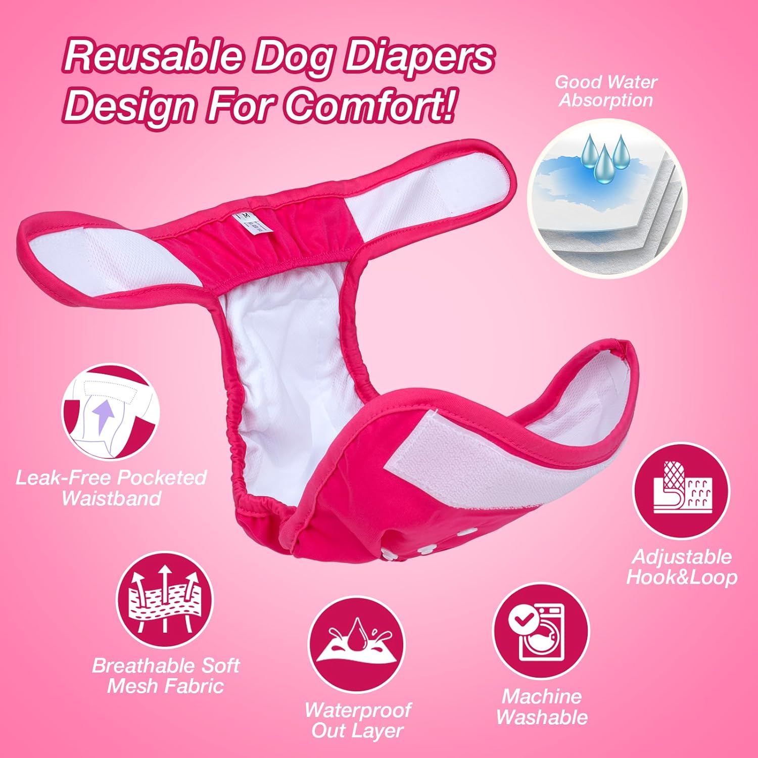 Pet Soft Washable Female Dog Diapers (3 Pack) for Heat, Reusable, Size S U641