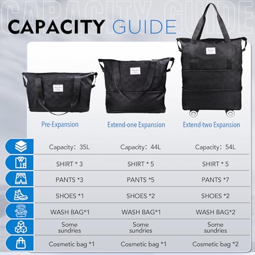 Expandable Rolling Duffel Bag with Detachable Wheels, Carry-On Travel Luggage L7598