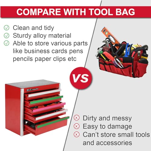 Mini Red Tool Box, Portable 5-Drawer Steel Storage Case for Home DIY G558407