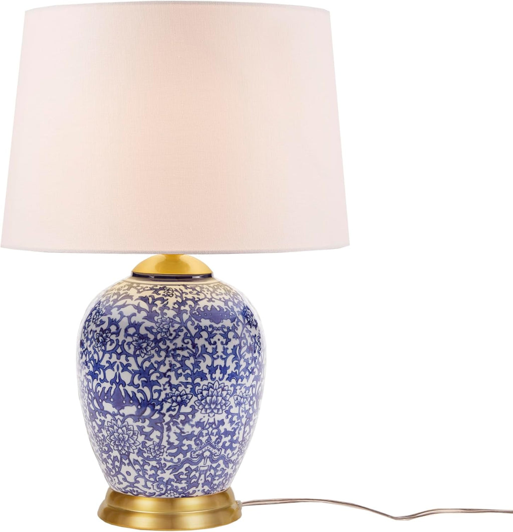 Ceramic Urn Table Lamp with Drum Shade, 22.5" Blue R62336
