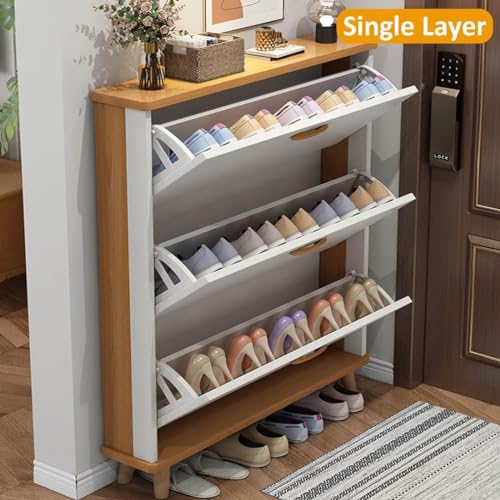Shoe Cabinet 3 Flip Drawers Wooden Tall Storage Rack I586