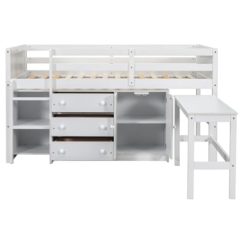 Platform Bed with Storage Headboard and Charging Station, White Q686162