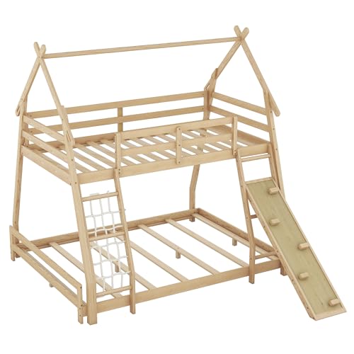 Loft Bed with Storage Shelves and Ladder for Kids Teens, Gray B47121