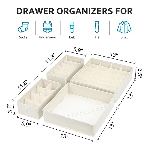 Foldable Drawer Organizer for Clothing, Socks, and Underwear, Black, Set of 4 L747