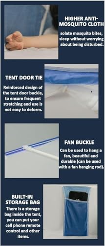 Folding Mosquito Net Tent for Beds, Pop Up Portable Netting, Full Bottom Square Top, Blue Y62935