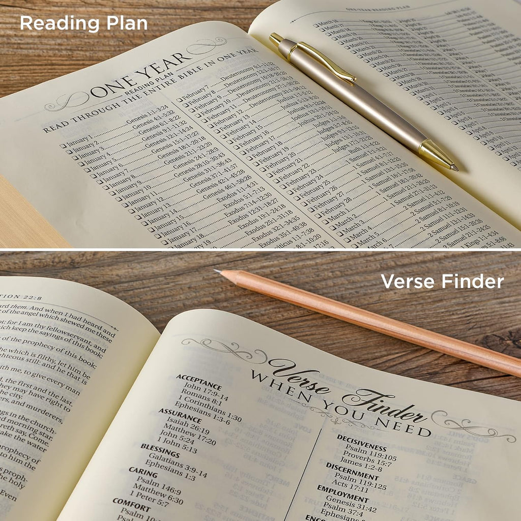 KJV Holy Bible, Large Print Note-taking, Faux Leather Hardcover, Navy with Gold Floral D31521