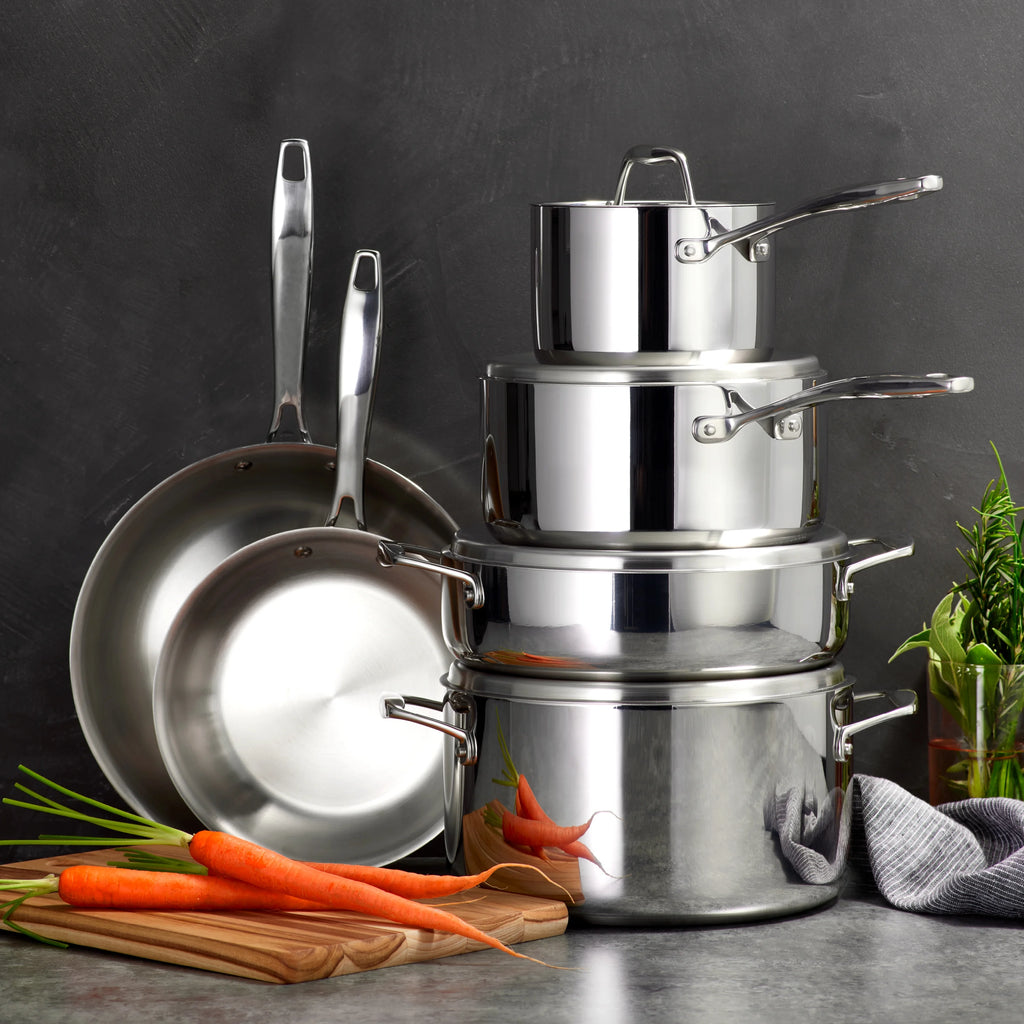 10 Pc Tri Ply Clad Stainless Steel Cookware Set C307019