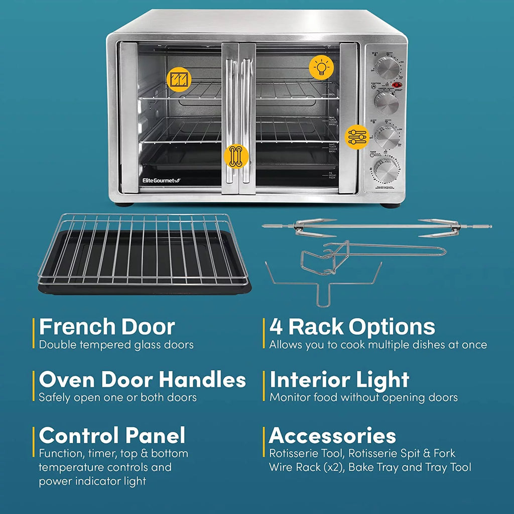 French Door Convection Oven, 47.5Qt, 18-Slice, Bake Broil Rotisserie P5412