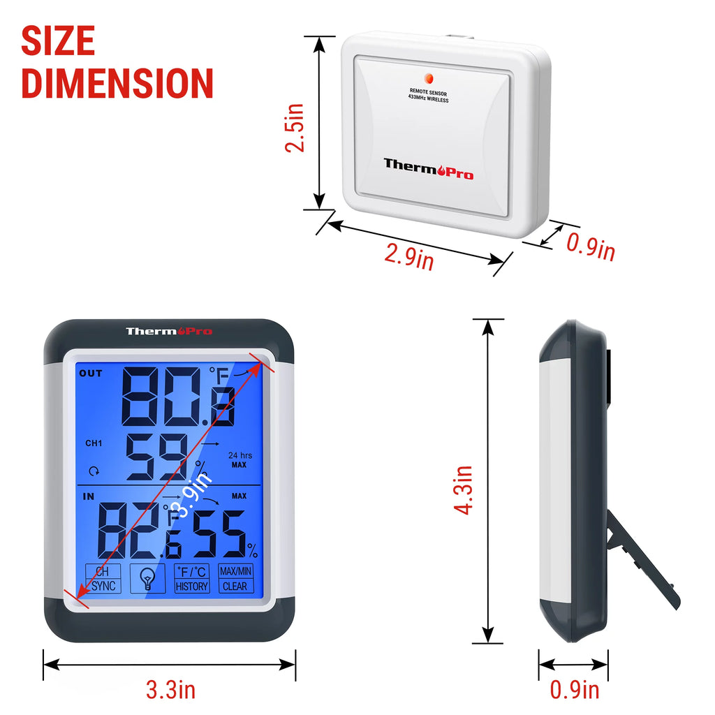 Indoor Outdoor Thermometer Wireless Hygrometer with Touchscreen J874