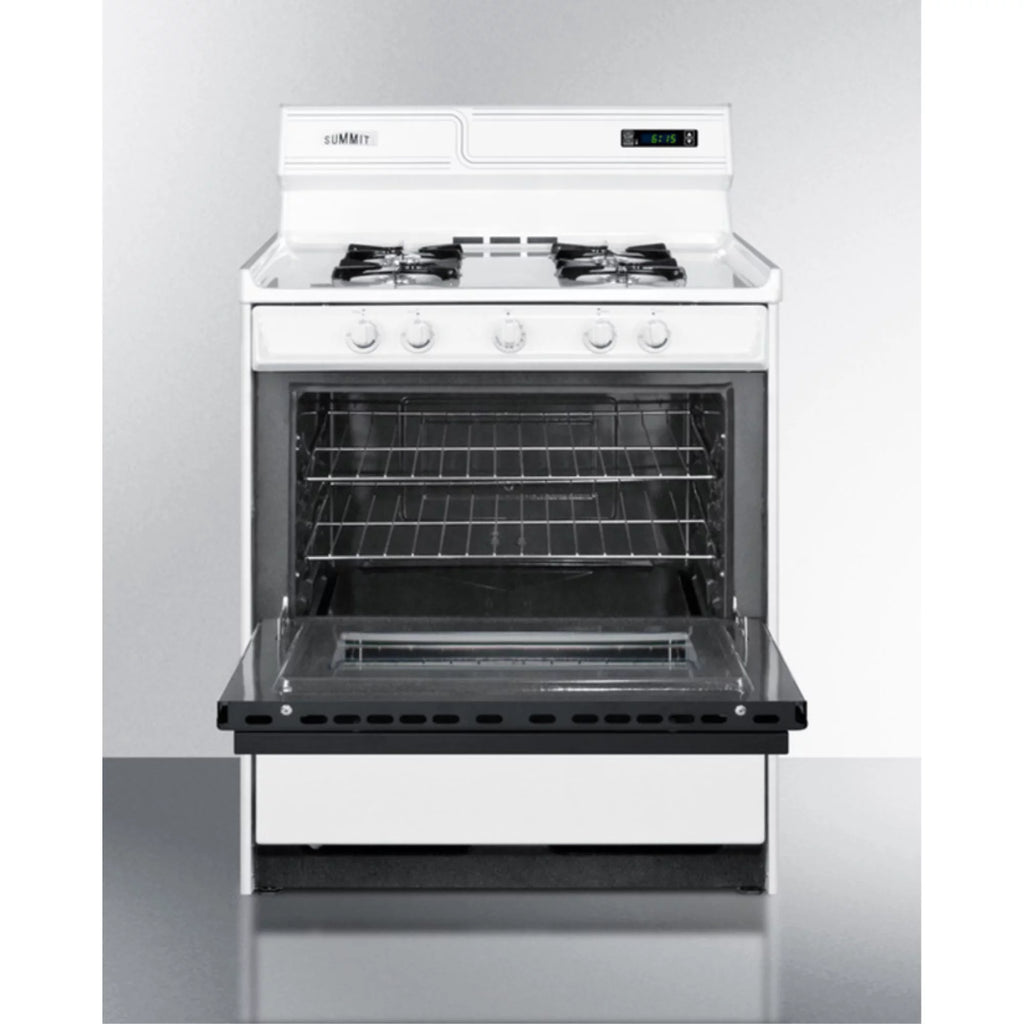 Gas range 30 inch white with open burners and oven window Q743481