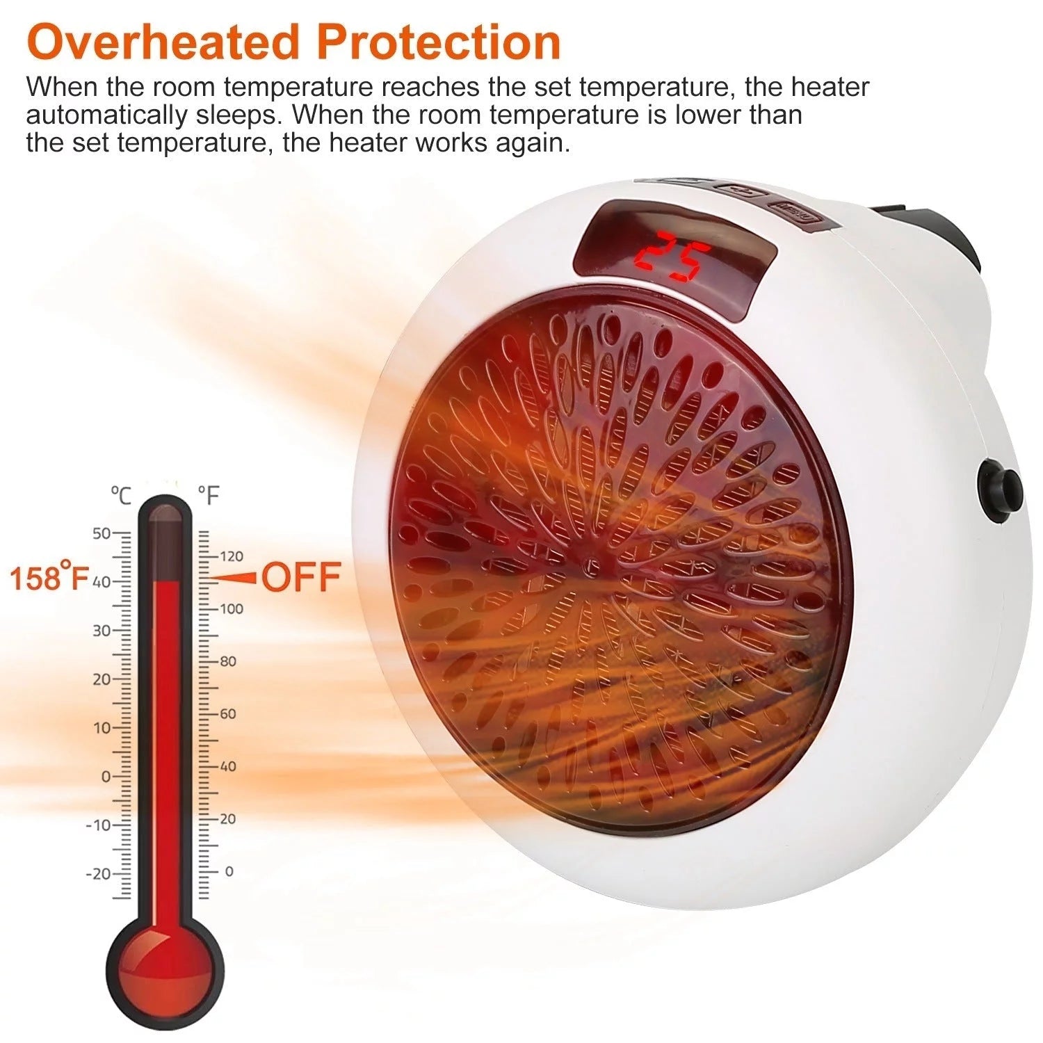 Portable Space Heater Fan Wall Outlet Plug-in P9992