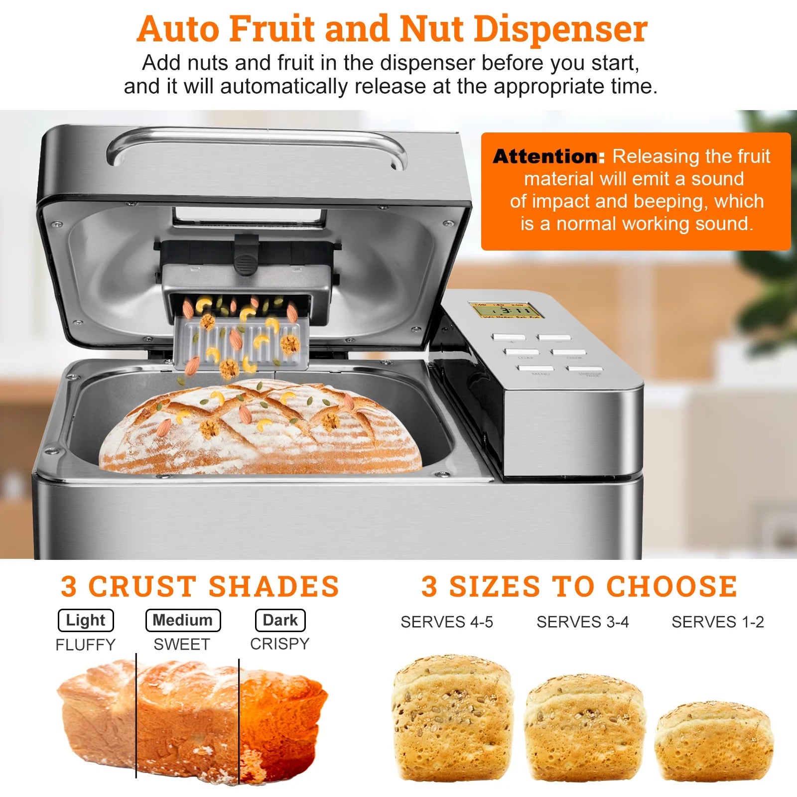 19-in-1 2LB Bread Maker Machine Fully Automatic LCD Display Stainless Steel A733