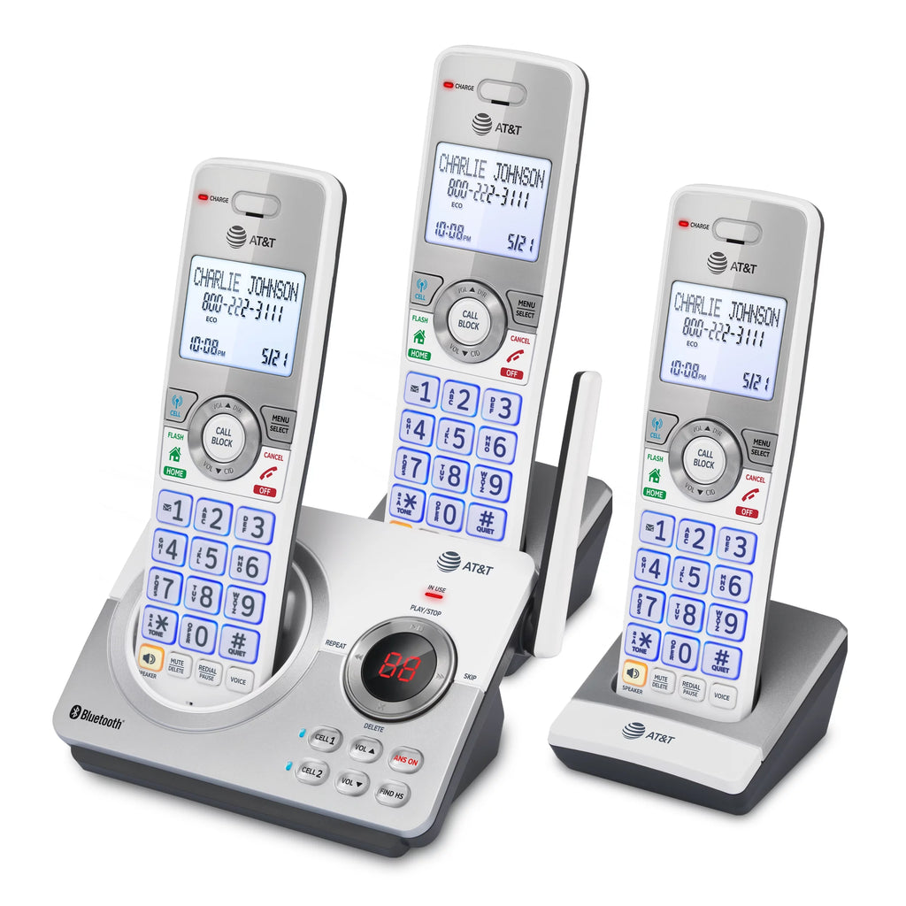 Cordless Phone with Bluetooth and Answering System, 3 Handsets (White/Silver) N857520