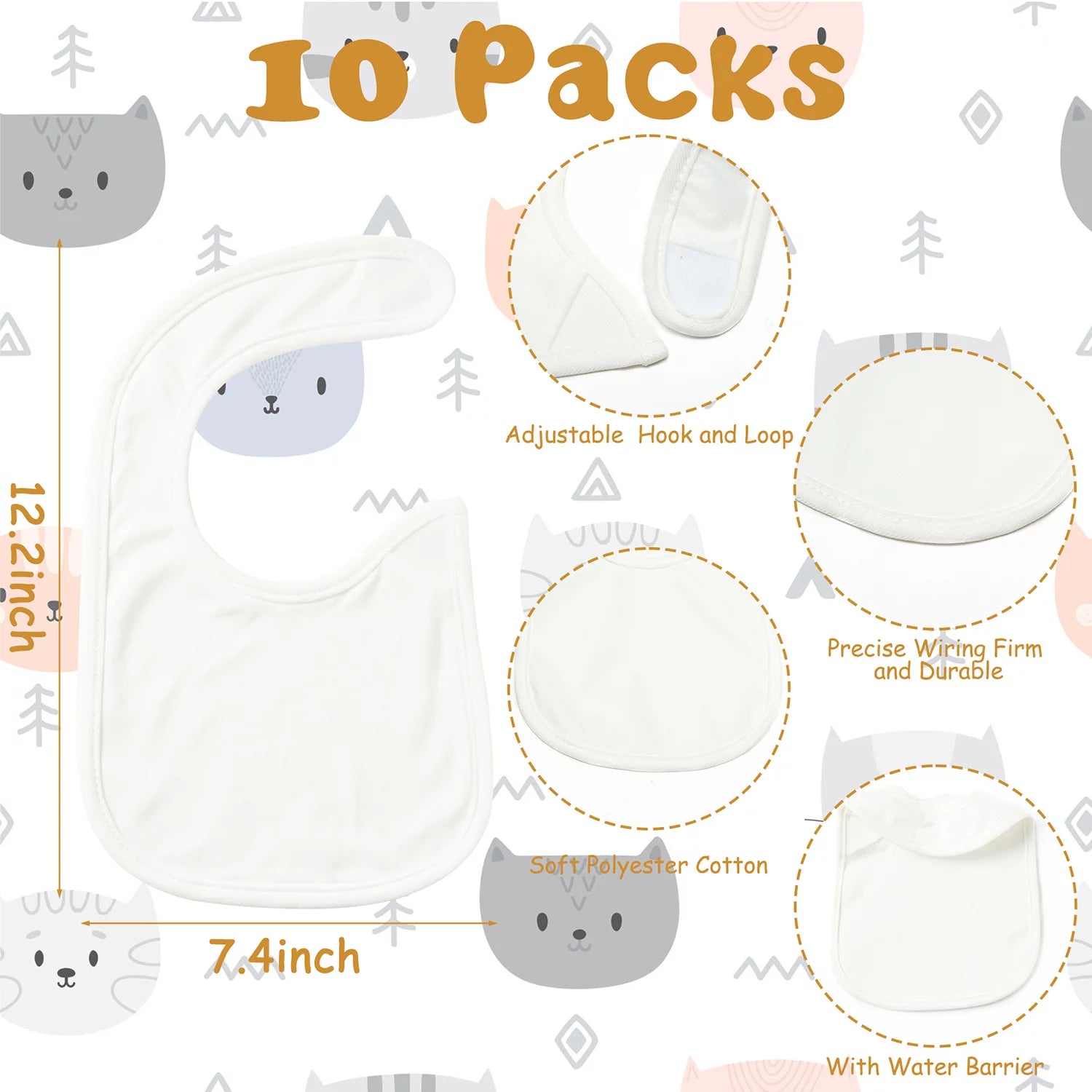 Sublimation Baby Bibs White Cotton Waterproof Blank DIY L694276