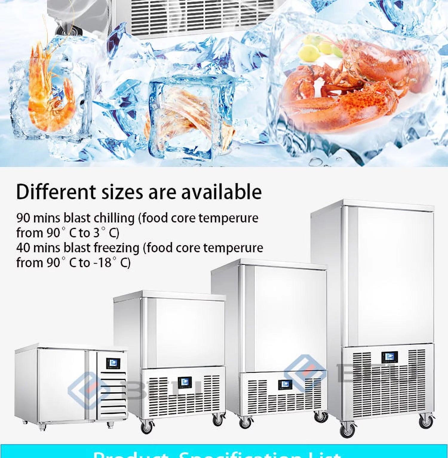 Commercial 3-Tray Blast Chiller & Freezer for Ice Cream, Chicken, Fish, Dessert O885129