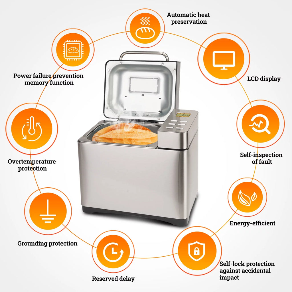 19-in-1 2LB Bread Maker Machine Fully Automatic LCD Display Stainless Steel A733