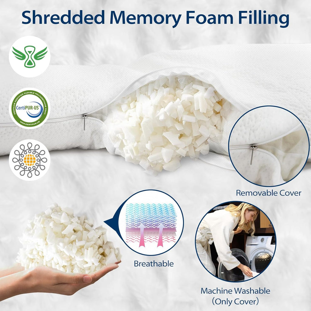 Body Pillow for Adults, Shredded Memory Foam, Side Sleeper with Cover I56568