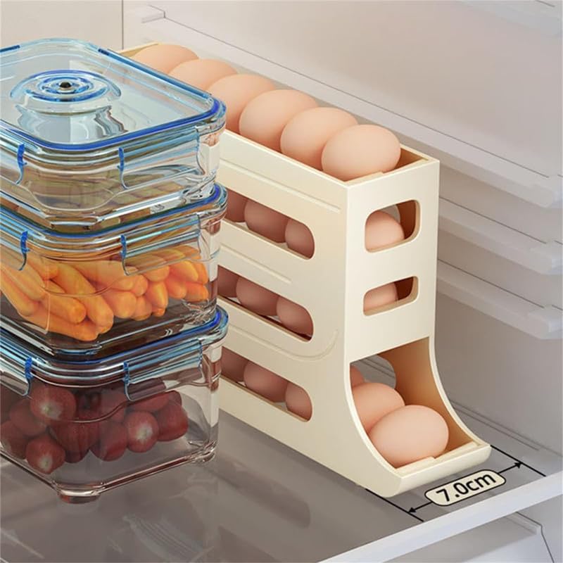 Egg Holder for Fridge, 30 Egg Container with Auto Rolling Tray E303