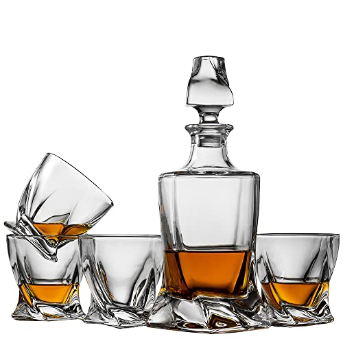 Whiskey Decanter Set with 4 Glasses in Gift Box D662